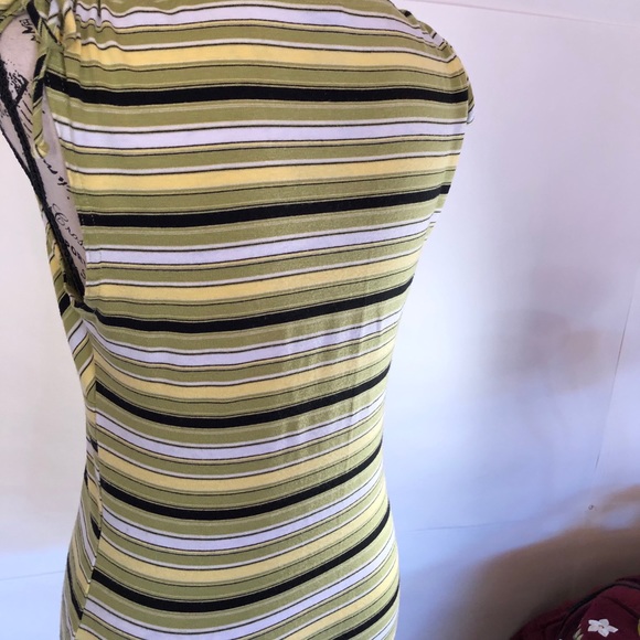 V neck wrapper top lime green striped top size Med ties on shoulders, stretch - Picture 3 of 6